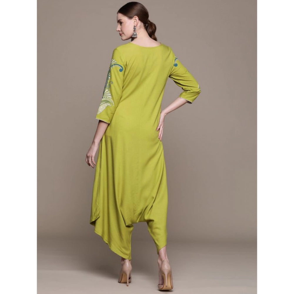 Casual 3-4Th Sleeve Peacock Mehandi Rayon Jumpsuit