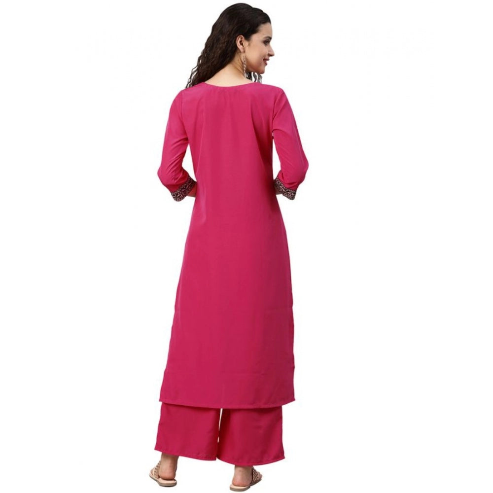 Casual 3-4Th Sleeve Solid Crepe Kurti And Palazzo Set