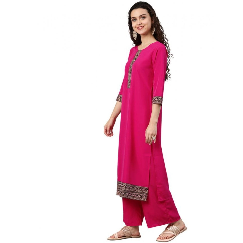 Casual 3-4Th Sleeve Solid Crepe Kurti And Palazzo Set