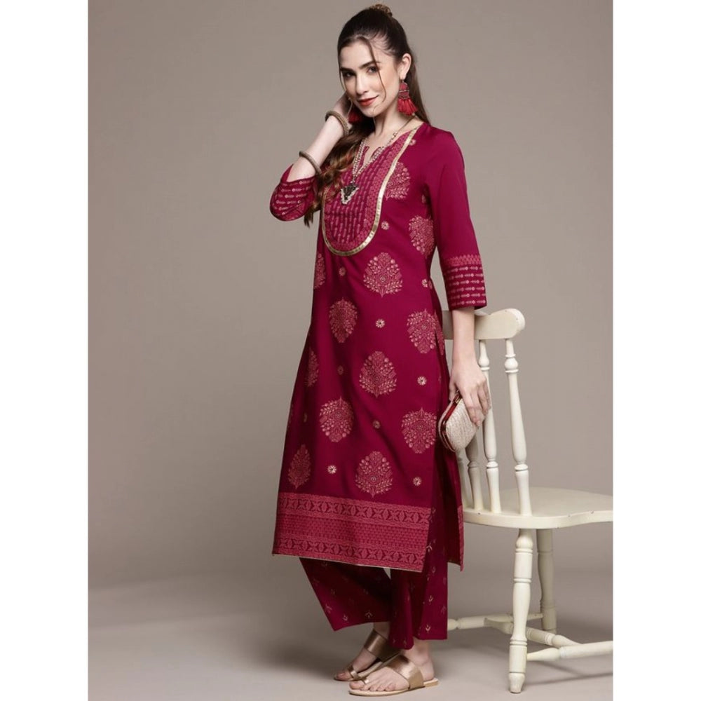 Casual 3-4Th Sleeve Floral /Ethnic Motifs Crepe Kurti And Palazzo Set