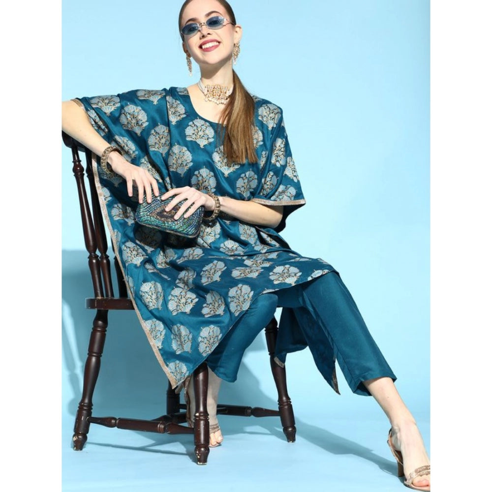 Casual 3-4Th Sleeve Floral Printed Chinon Kurti And Pant Set