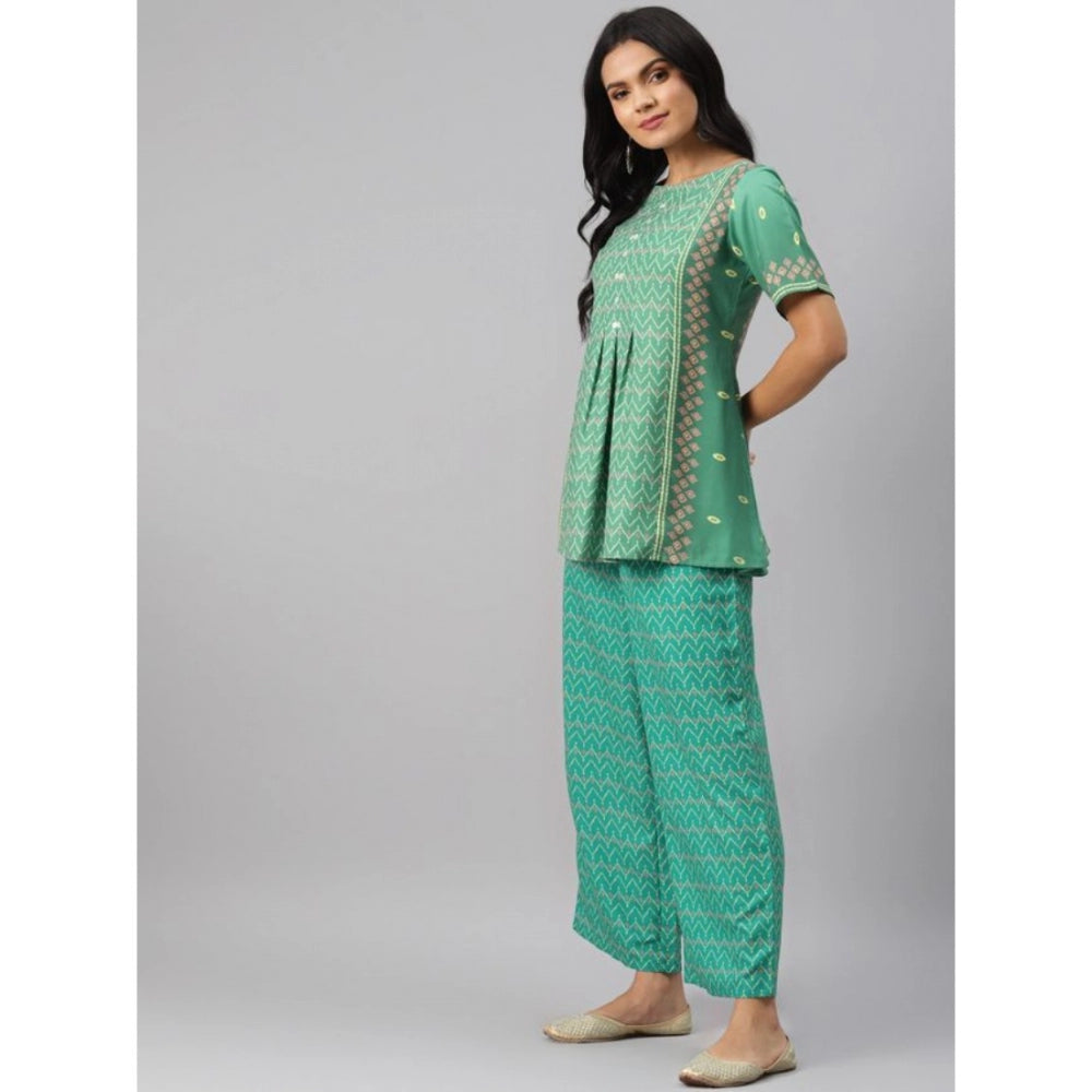 Casual Half Sleeve Geometric Rayon Kurti And Palazzo Set