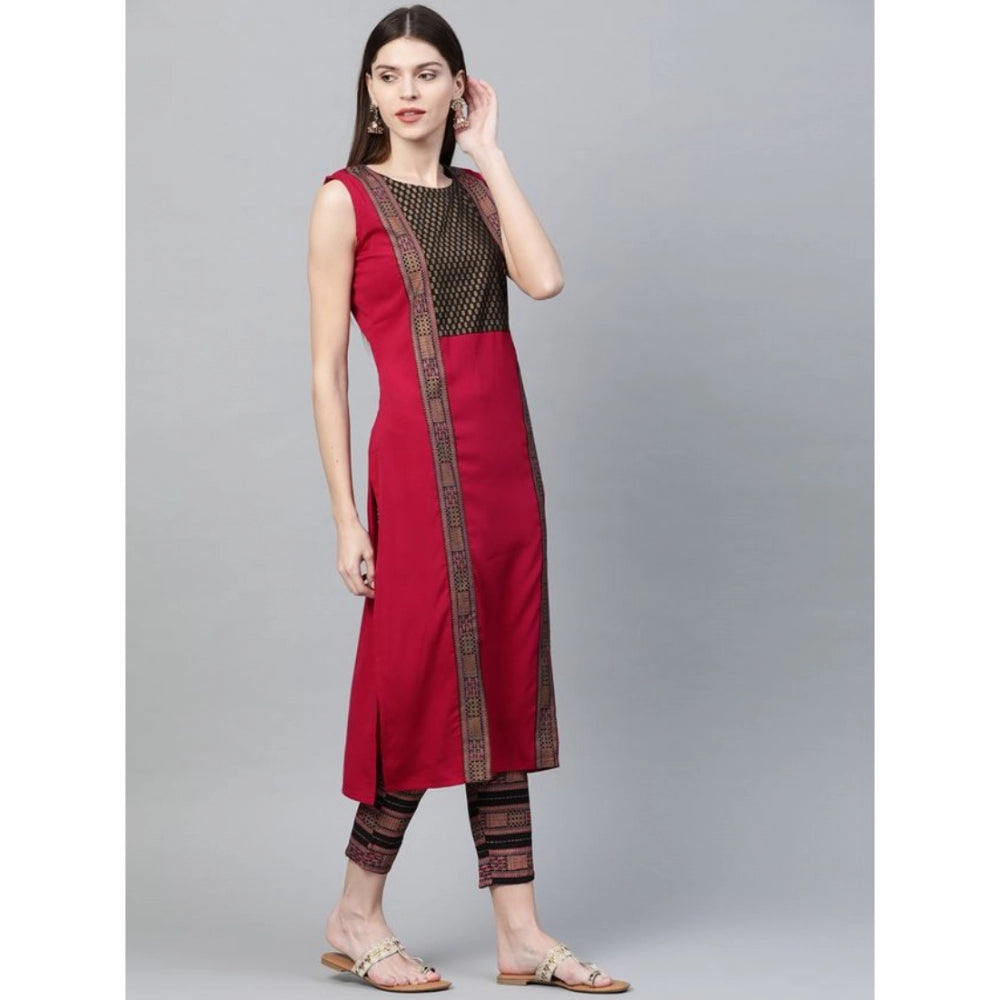 Casual Sleeveless Foil Printed Crepe Kurti and Pant Set