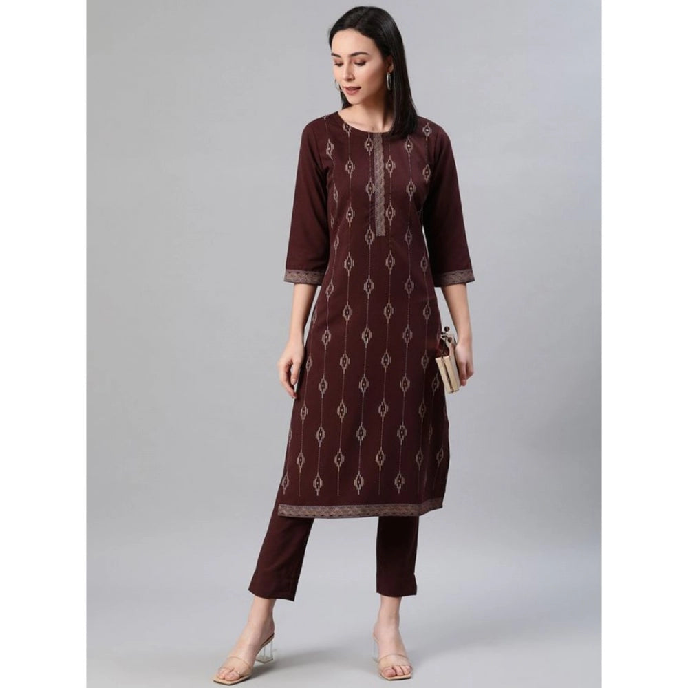 Casual 3-4Th Sleeve Ethnic Motifs Rayon Kurti And Pant Set