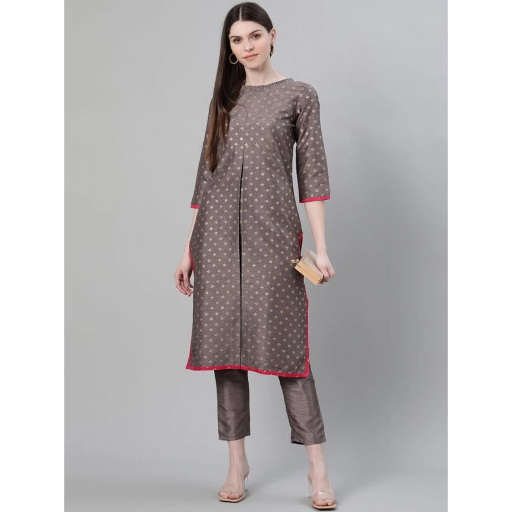 Casual 3-4Th Sleeve Ethnic Motifs Poly Silk Kurti And Pant Set