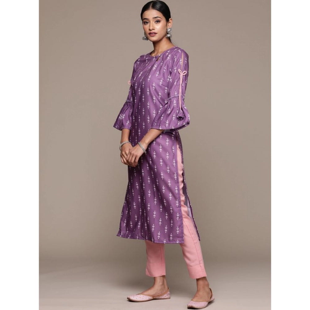 Casual 3-4Th Sleeve Ethnic Motifs Rayon Kurti And Pant Set