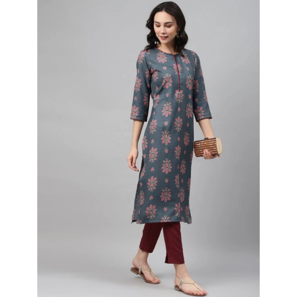 Casual 3-4Th Sleeve Floral Printed Rayon Kurti And Pant Set