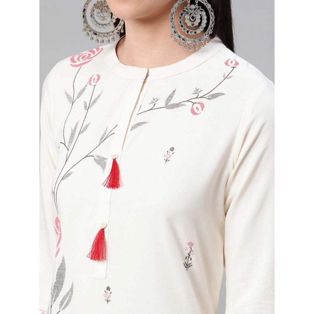 Casual 3-4Th Sleeve Floral Printed Rayon Kurti And Pant Set