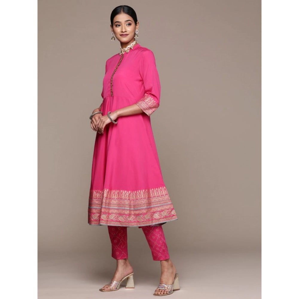 Casual 3-4Th Sleeve Ethnic Motifs Crepe Kurti Pant And Dupatta Set