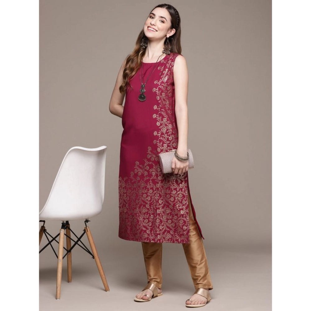 Casual Sleeveless Floral Printed Crepe Kurti