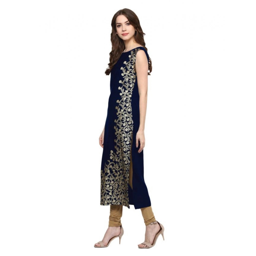 Casual Sleeveless Floral Printed Crepe Kurti