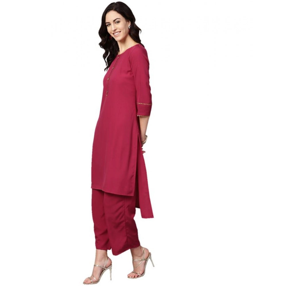 Casual 3-4Th Sleeve Solid Crepe Kurti And Palazzo Set