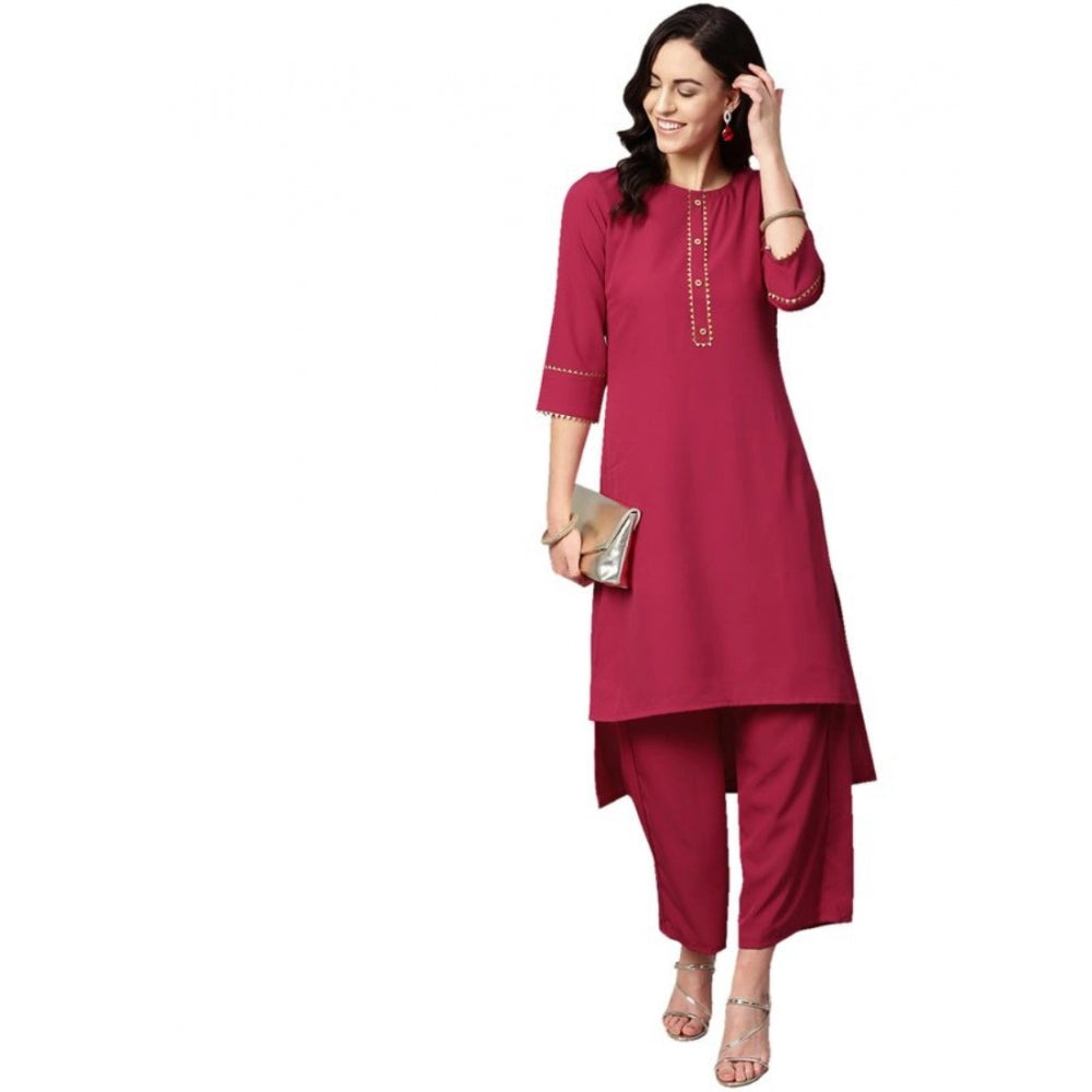 Casual 3-4Th Sleeve Solid Crepe Kurti And Palazzo Set