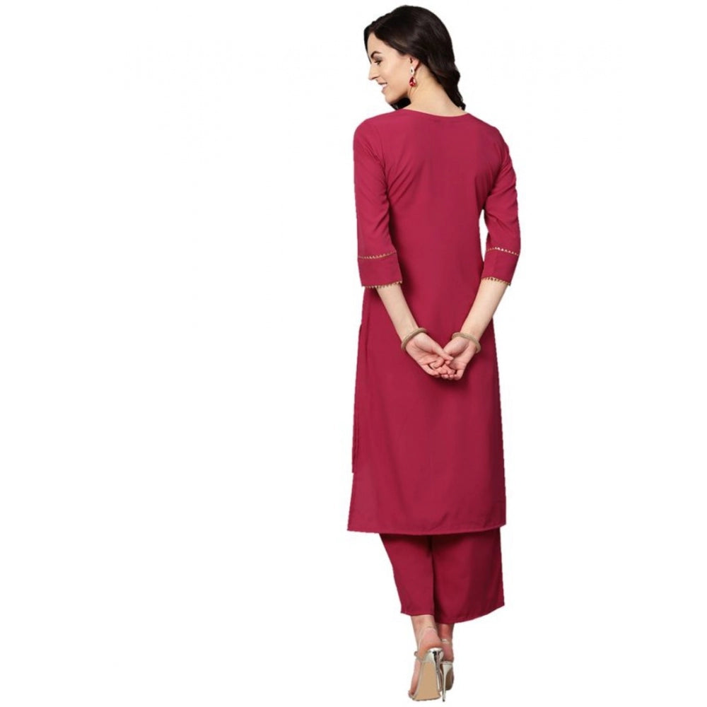 Casual 3-4Th Sleeve Solid Crepe Kurti And Palazzo Set