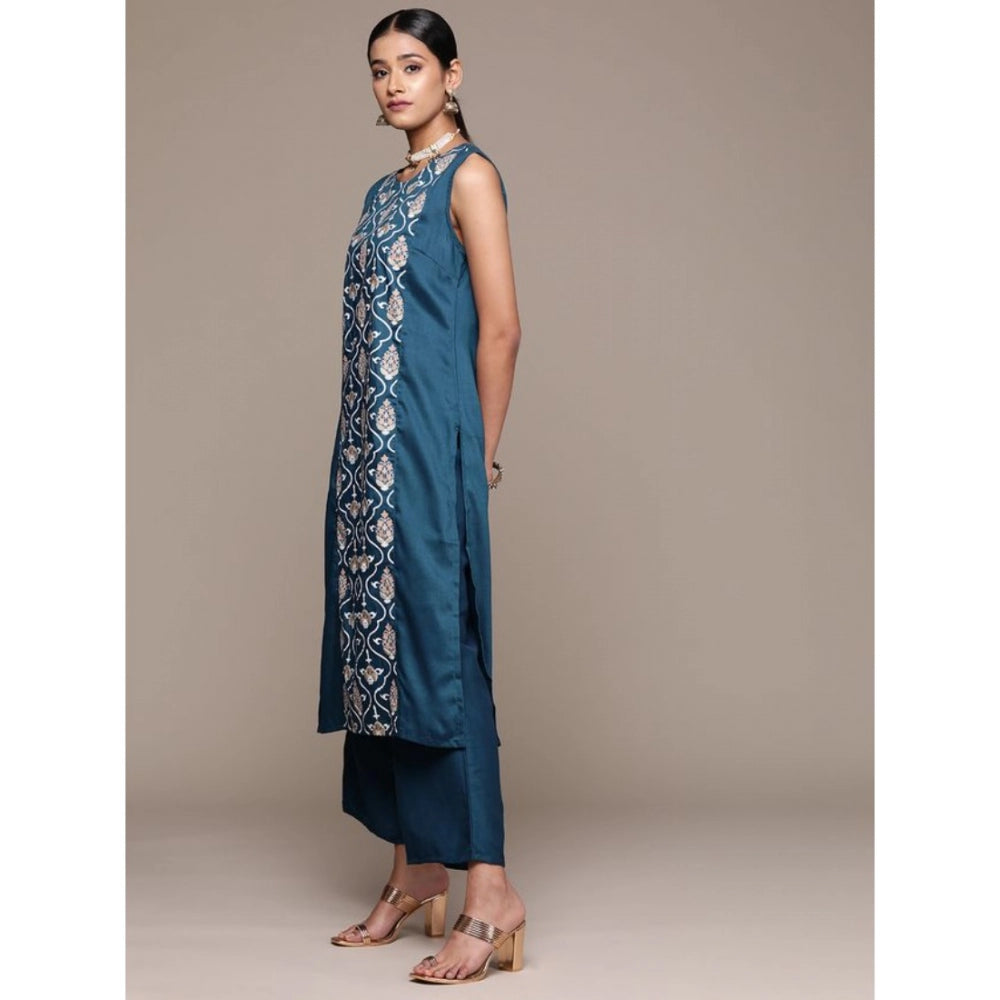 Casual Sleeveless Floral Printed Chinon Kurti and Palazzo Set