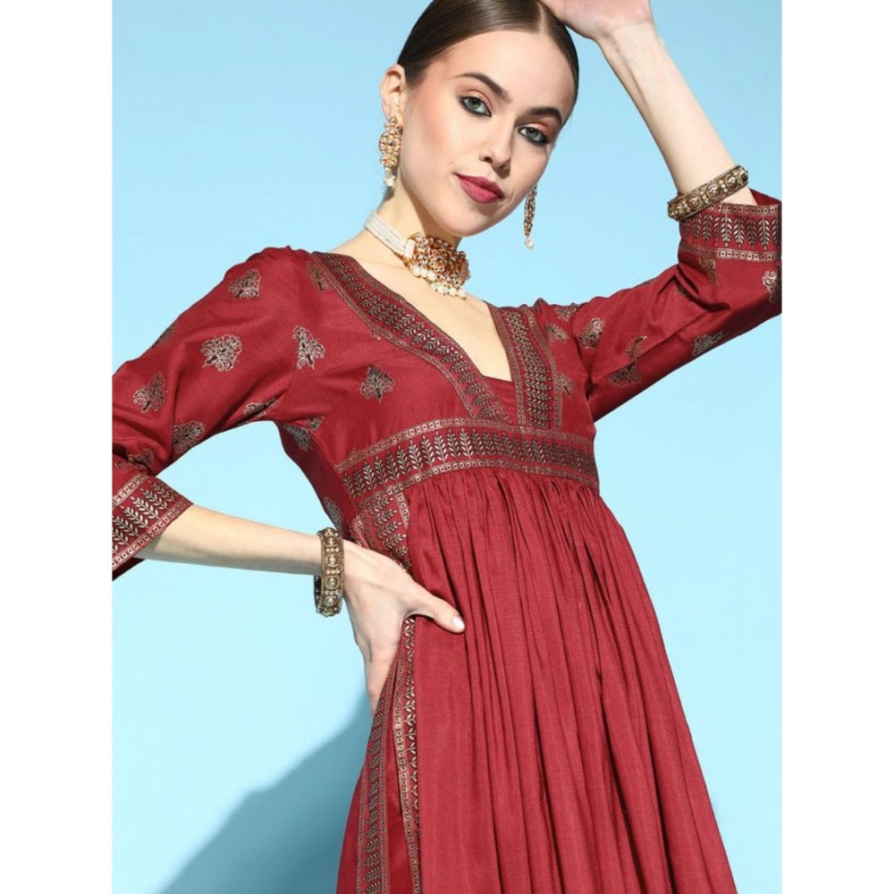 Casual 3-4Th Sleeve Floral Printed Chinon Kurti And Pant Set