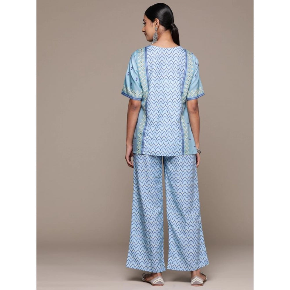 Casual Half Sleeve Geometric Rayon Kurti And Palazzo Set