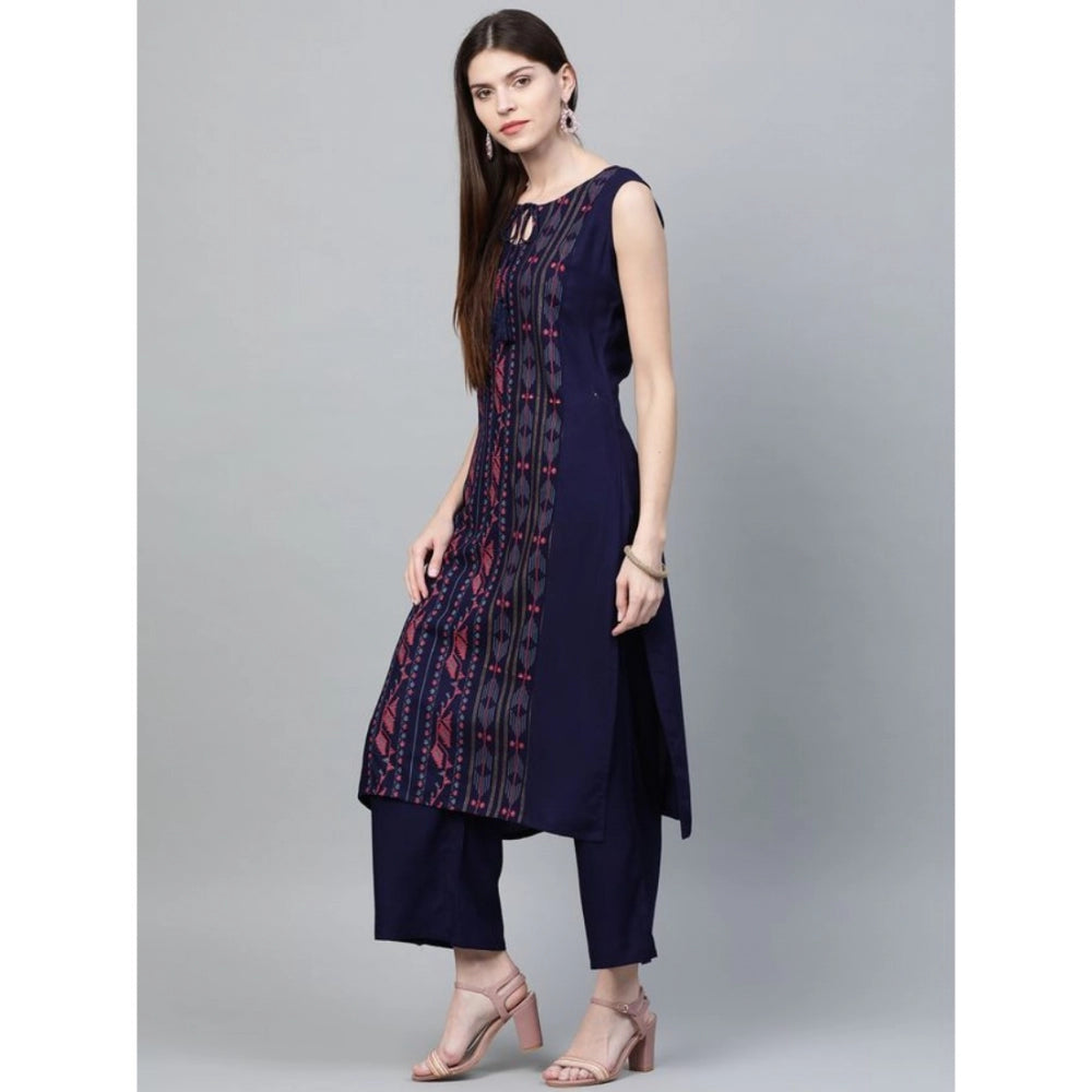 Casual Sleeveless Ikkat Rayon Kurti and Palazzo Set