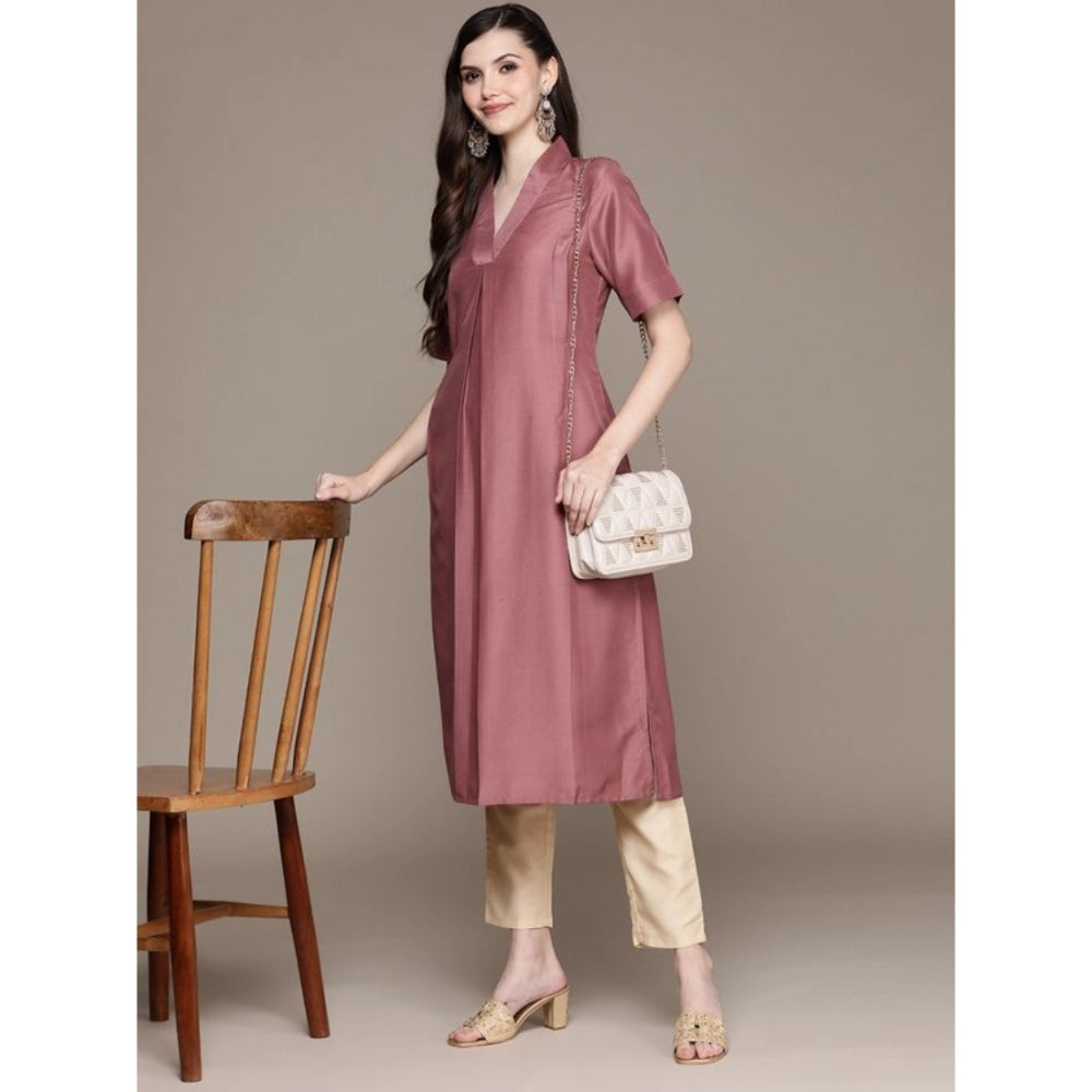 Casual Half Sleeve Solid Chinon Kurti And Pant Set