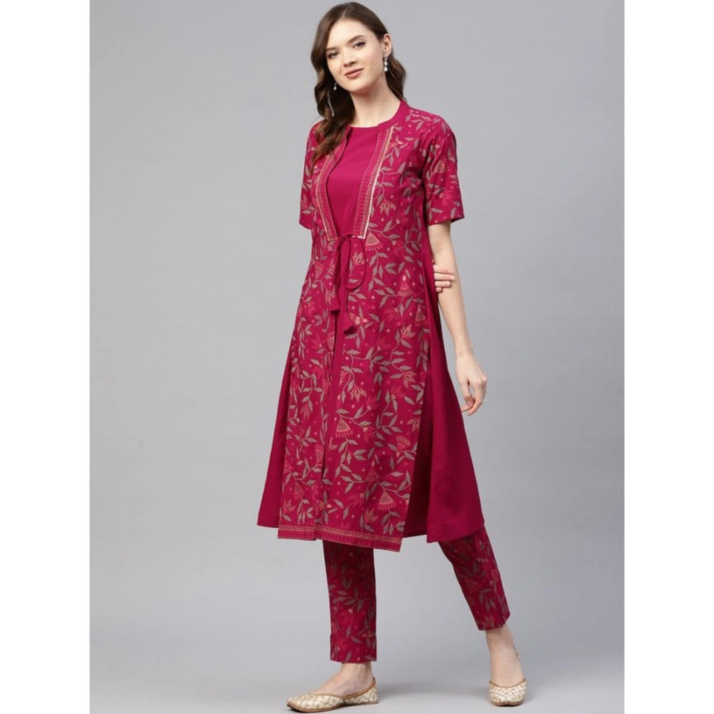 Casual Half Sleeve Floral Printed Crepe Kurti And Pant Set