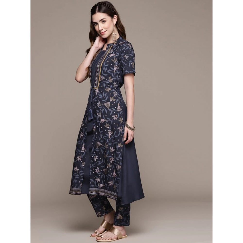 Casual Half Sleeve Ethnic Motifs Crepe Kurti and Pant Set