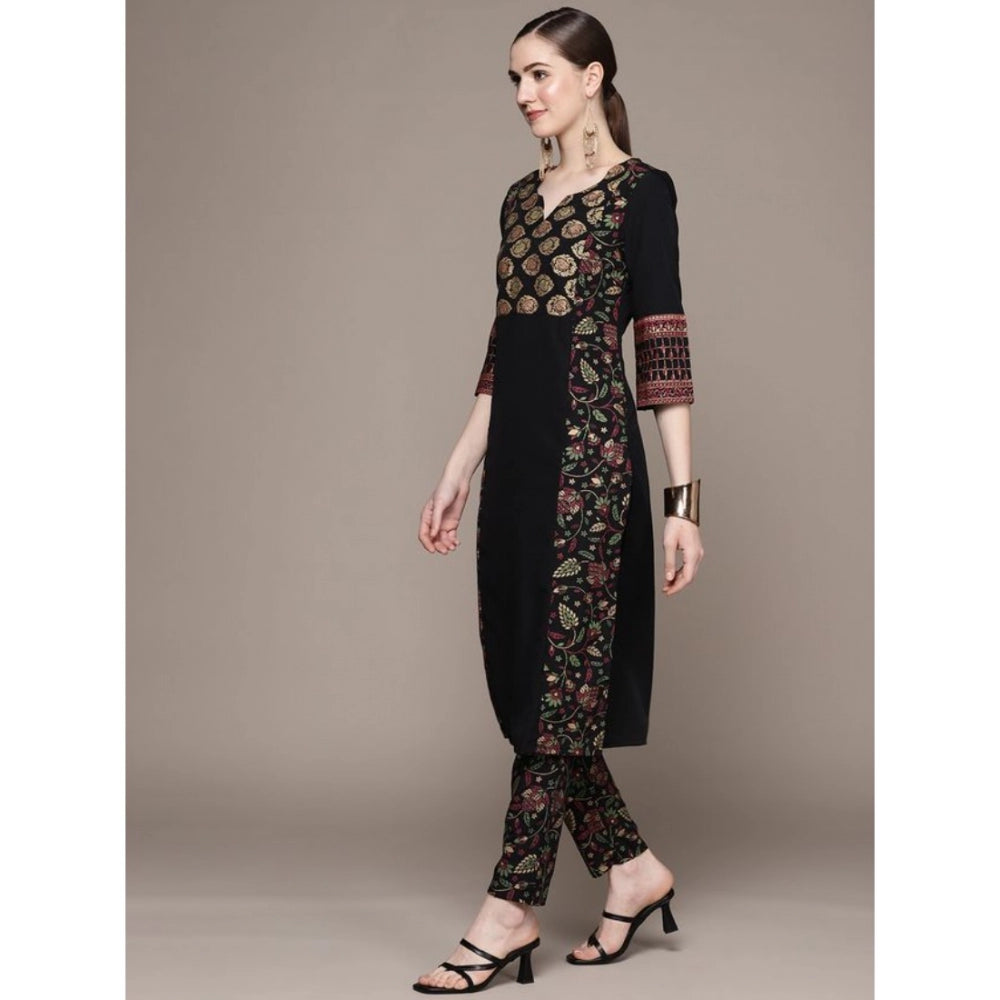 Casual 3-4Th Sleeve Ethnic Motifs Crepe Kurti And Pant Set