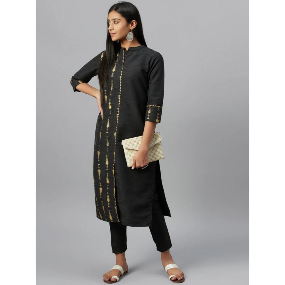 Casual 3-4Th Sleeve Ethnic Motifs Poly Silk Kurti and Pant Set