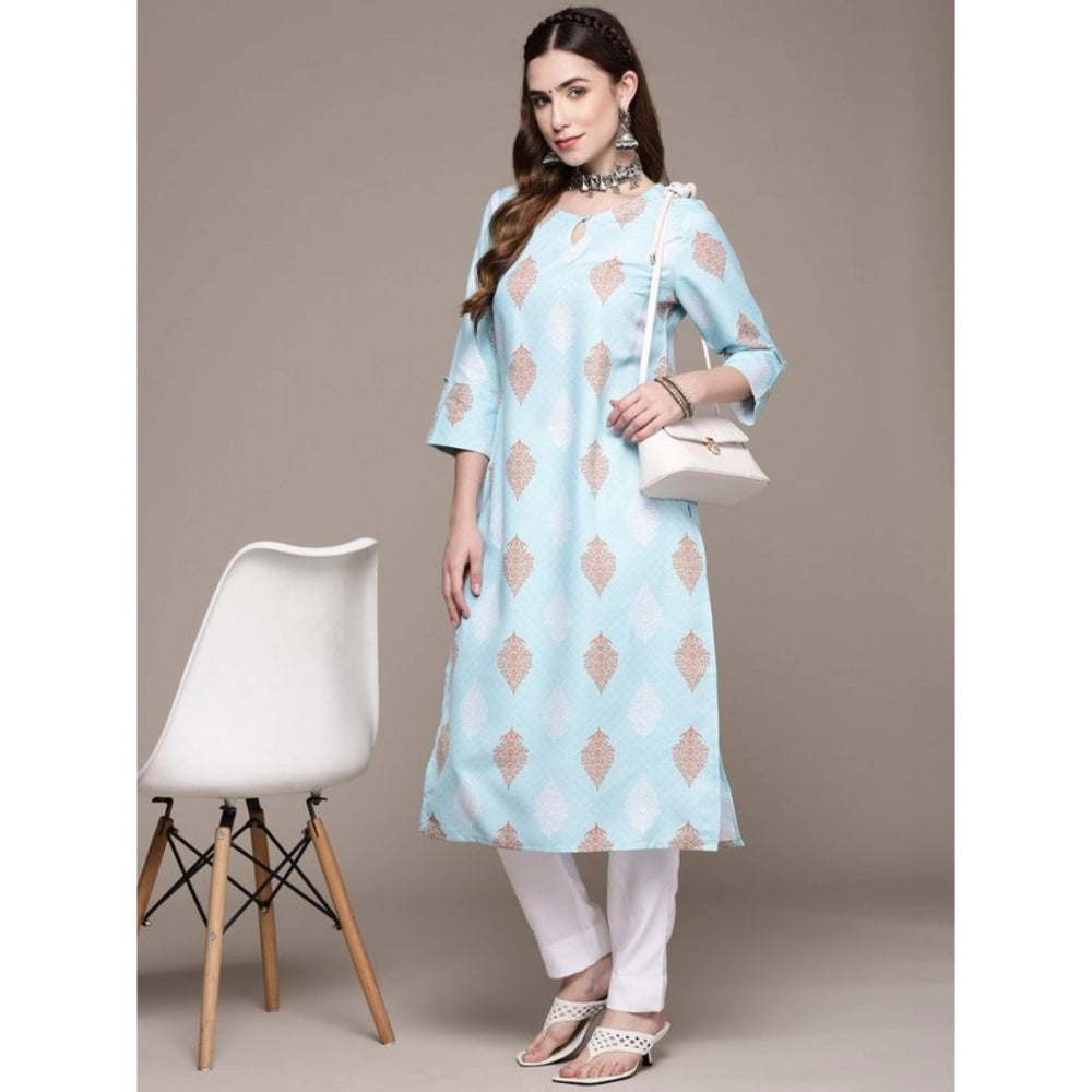 Casual 3-4Th Sleeve Ethnic Motifs Rayon Kurti And Pant Set