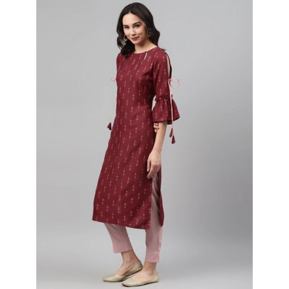 Casual 3-4Th Sleeve Ethnic Motifs Rayon Kurti And Pant Set