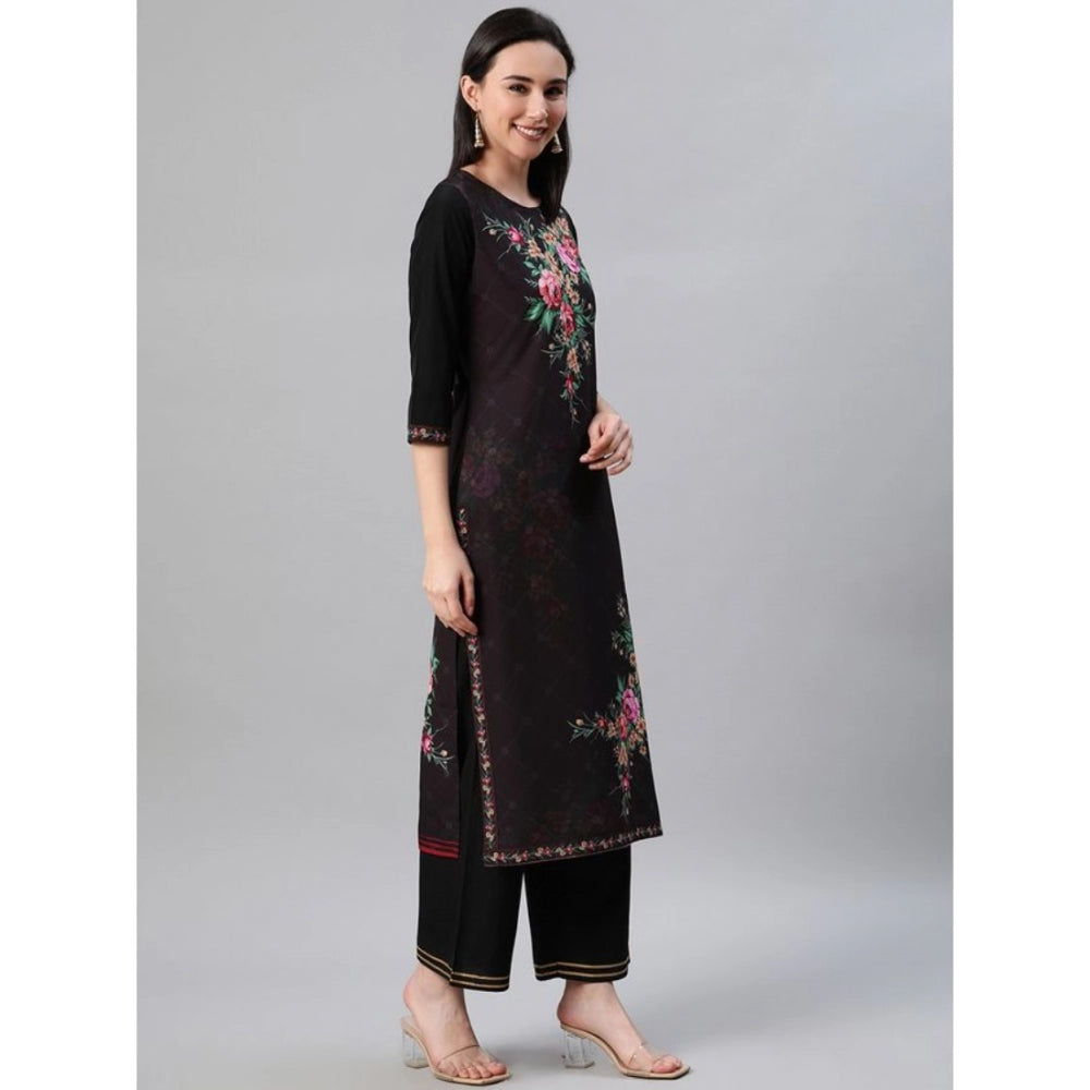 Casual 3-4Th Sleeve Floral Printed Crepe KurtiPalazzo And Dupatta Set