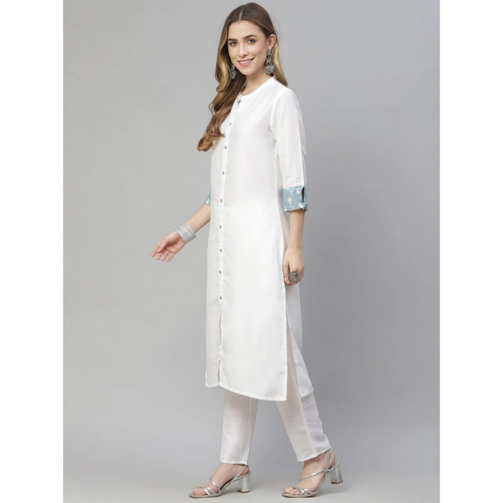 Casual 3-4Th Sleeve Solid Chinon Kurti Pant And Dupatta Set