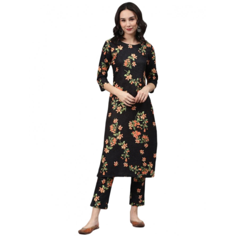 Casual 3-4Th Sleeve Floral Printed Rayon Kurti And Pant Set