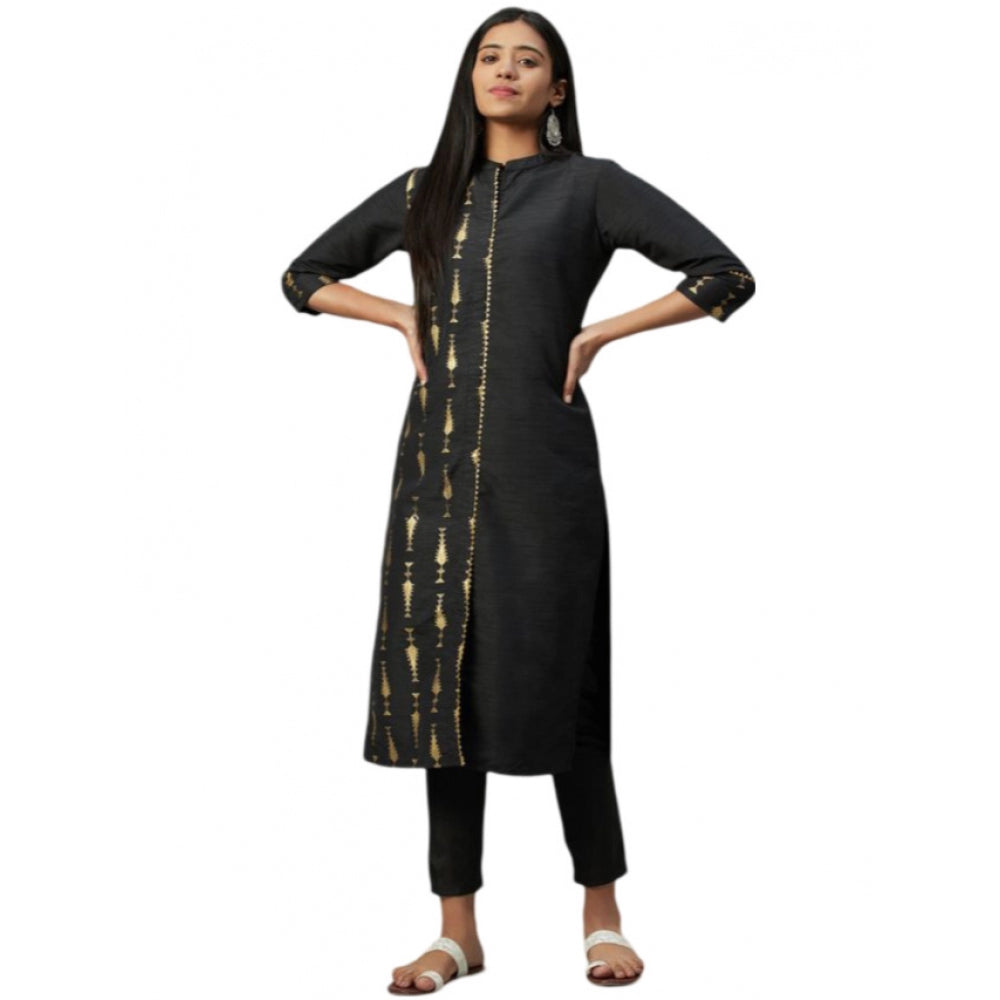 Casual 3-4Th Sleeve Ethnic Motifs Poly Silk Kurti and Pant Set