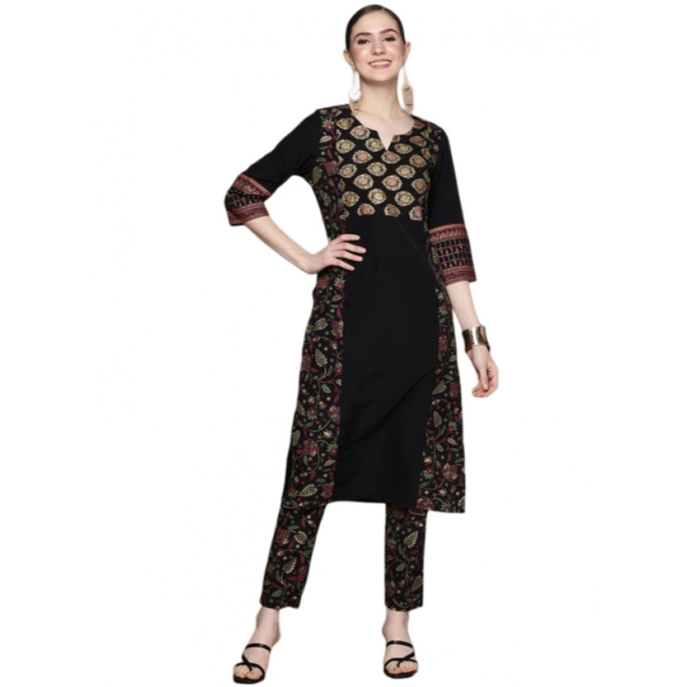 Casual 3-4Th Sleeve Ethnic Motifs Crepe Kurti And Pant Set