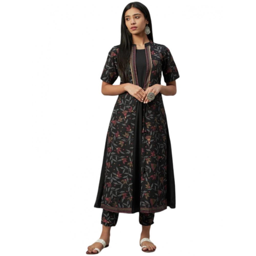 Casual 3-4Th Sleeve Floral Printed Crepe Kurti and Pant Set