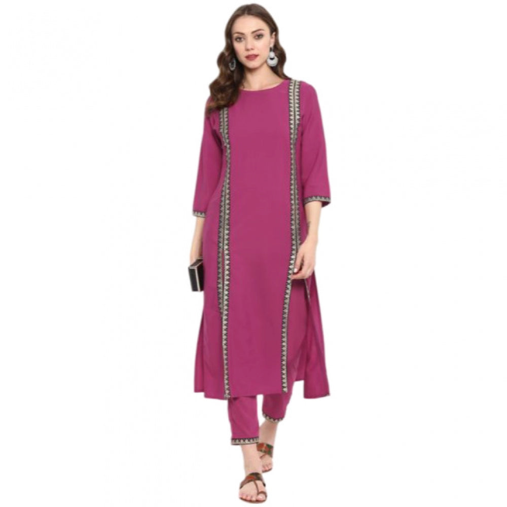 Casual 3-4Th Sleeve Solid Crepe Kurti And Pant Set