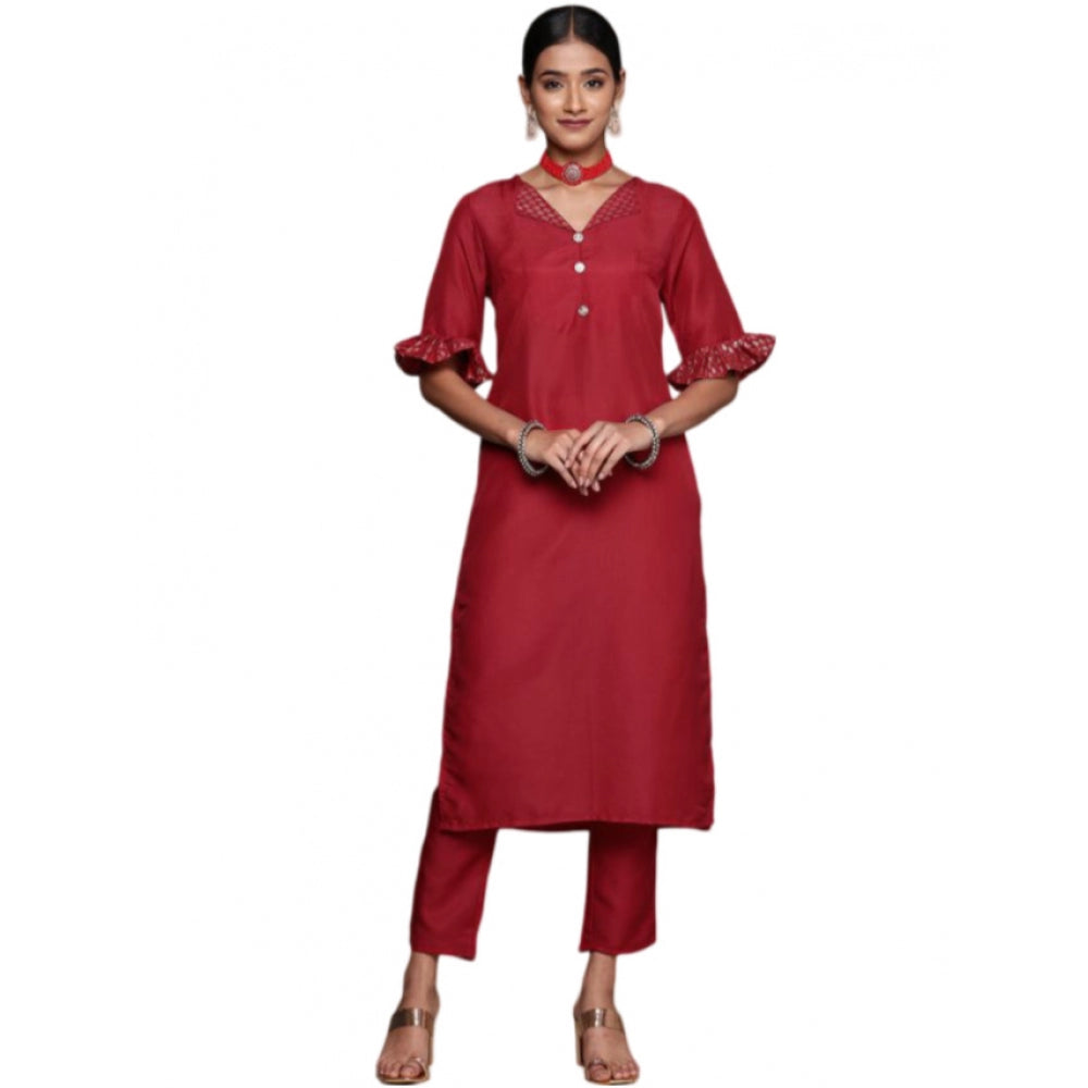 Casual Half Sleeve Solid Chinon Kurti and Pant Set