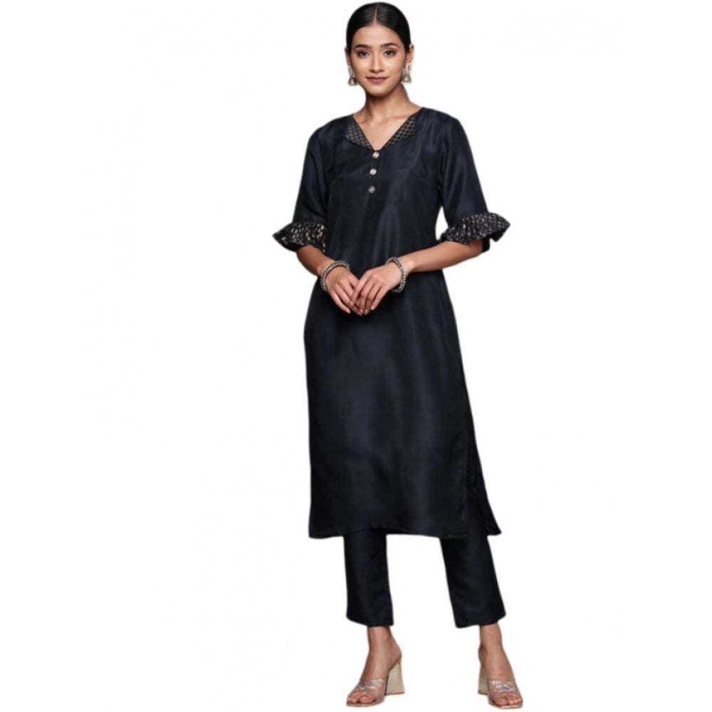 Casual Half Sleeve Solid Chinon Kurti and Pant Set