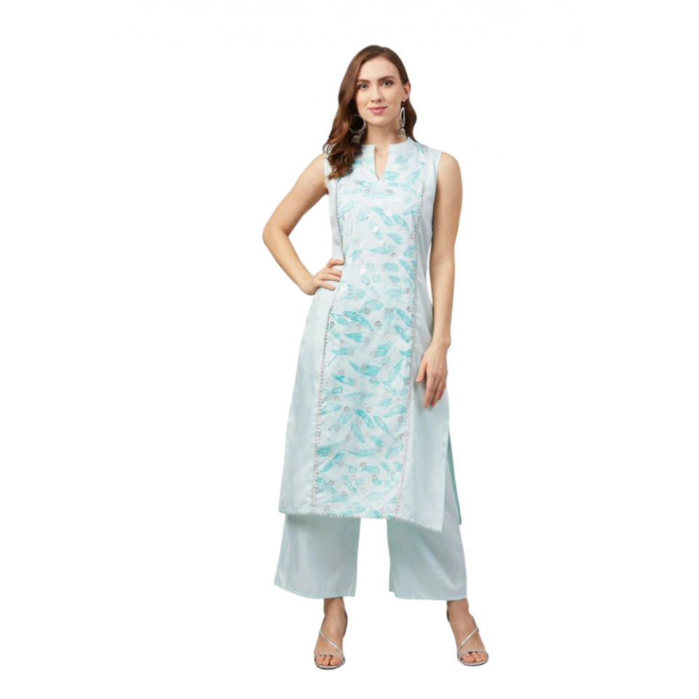 Casual Sleeveless Abstract Poly Silk Kurti And Palazzo Set