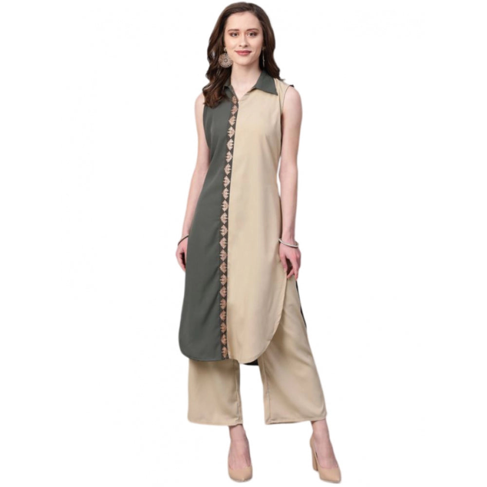 Casual Sleeveless Solid Crepe Kurti And Palazzo Set