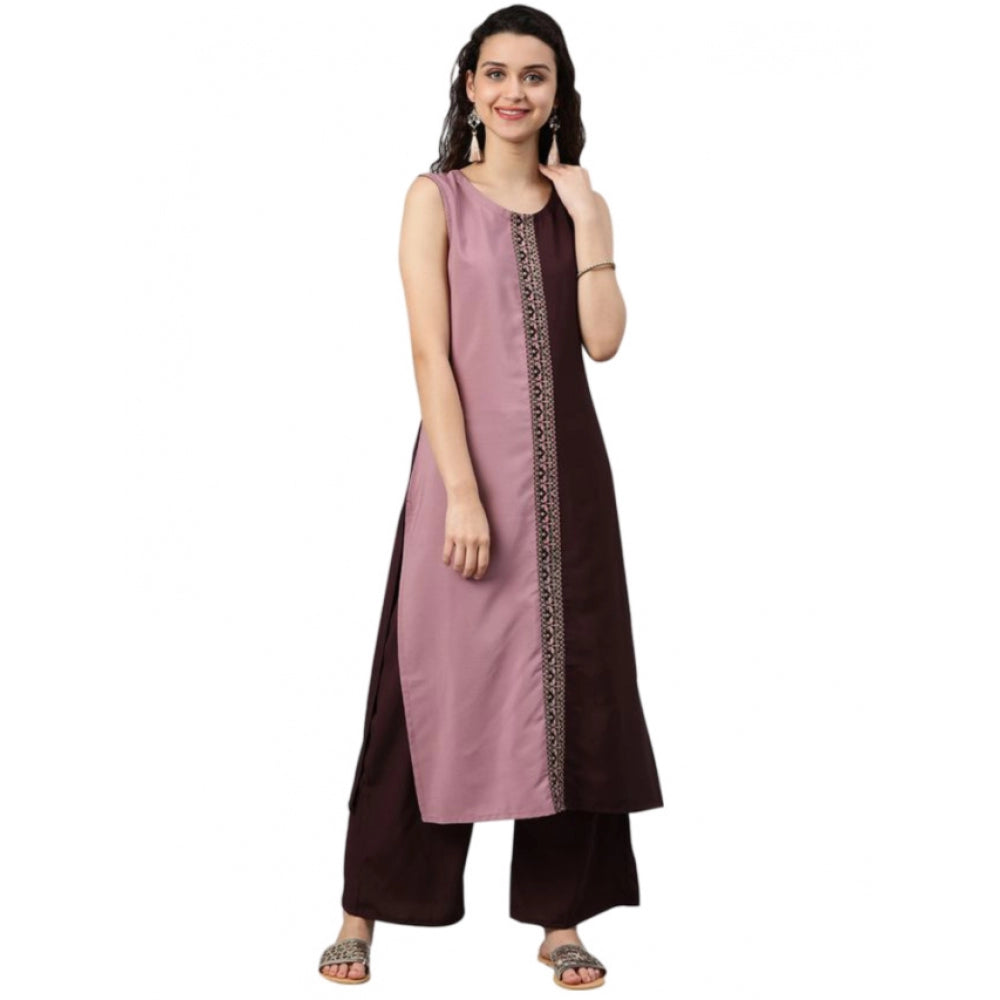 Casual sleeveless Solid Crepe Kurti And Palazzo Set