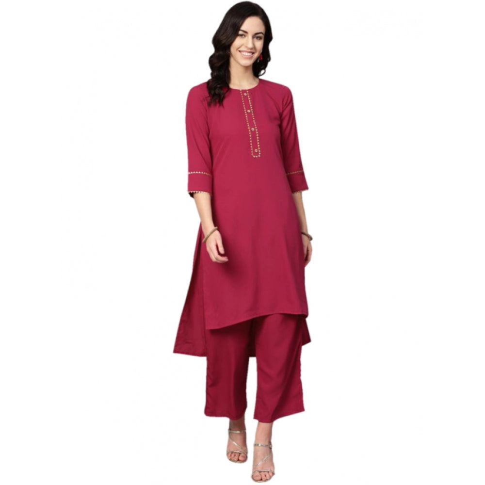 Casual 3-4Th Sleeve Solid Crepe Kurti And Palazzo Set