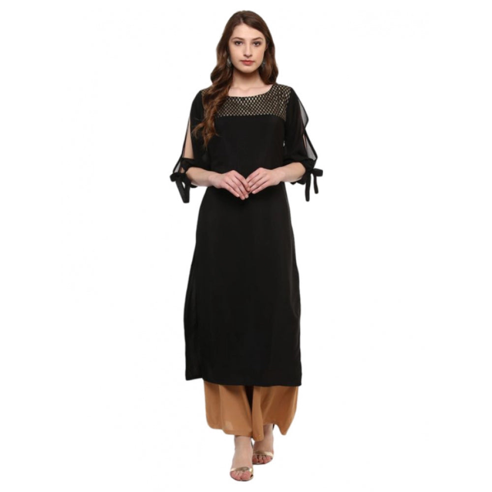 Casual 3-4Th Sleeve Solid Crepe Kurti