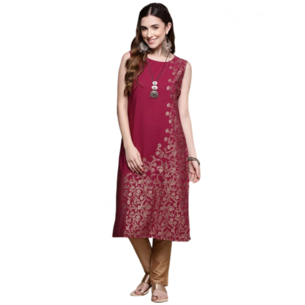 Casual Sleeveless Floral Printed Crepe Kurti