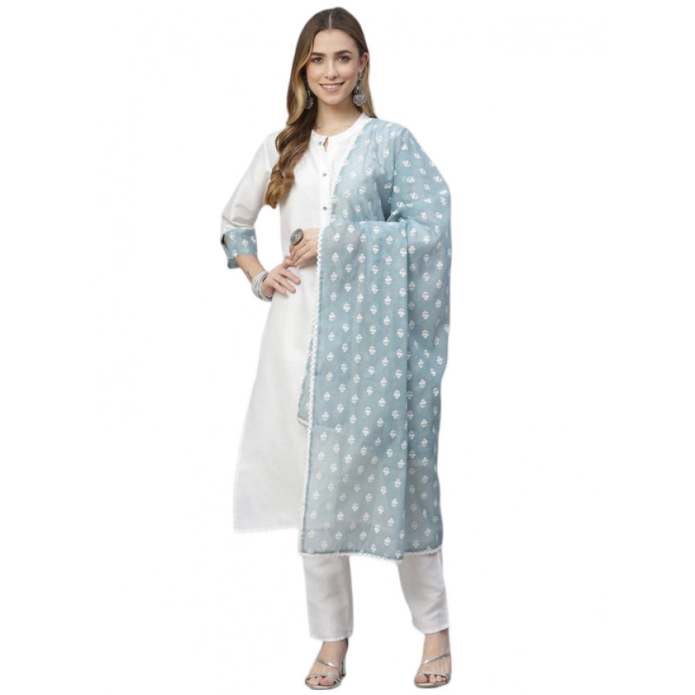 Casual 3-4Th Sleeve Solid Chinon Kurti Pant And Dupatta Set