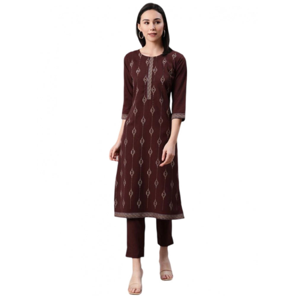 Casual 3-4Th Sleeve Ethnic Motifs Rayon Kurti And Pant Set