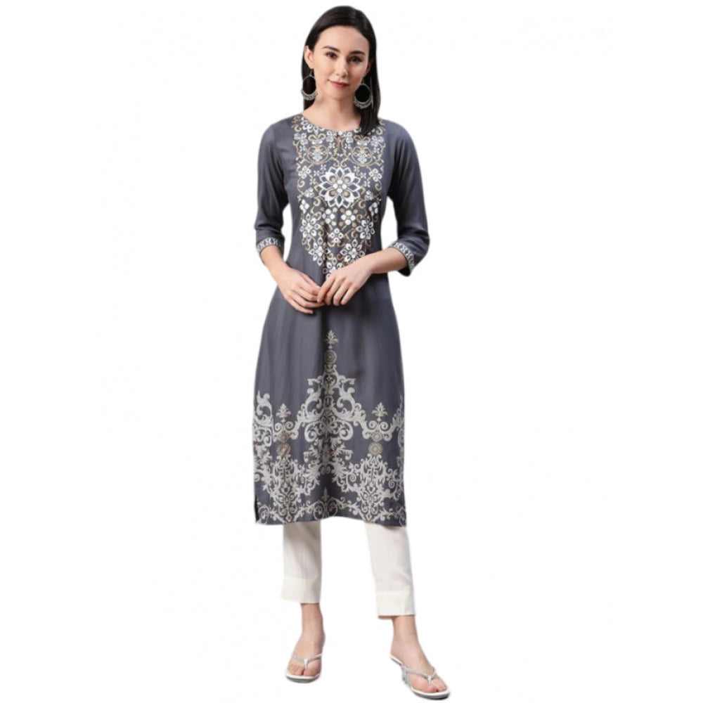 Casual 3-4Th Sleeve Floral Printed Rayon Kurti And Pant Set