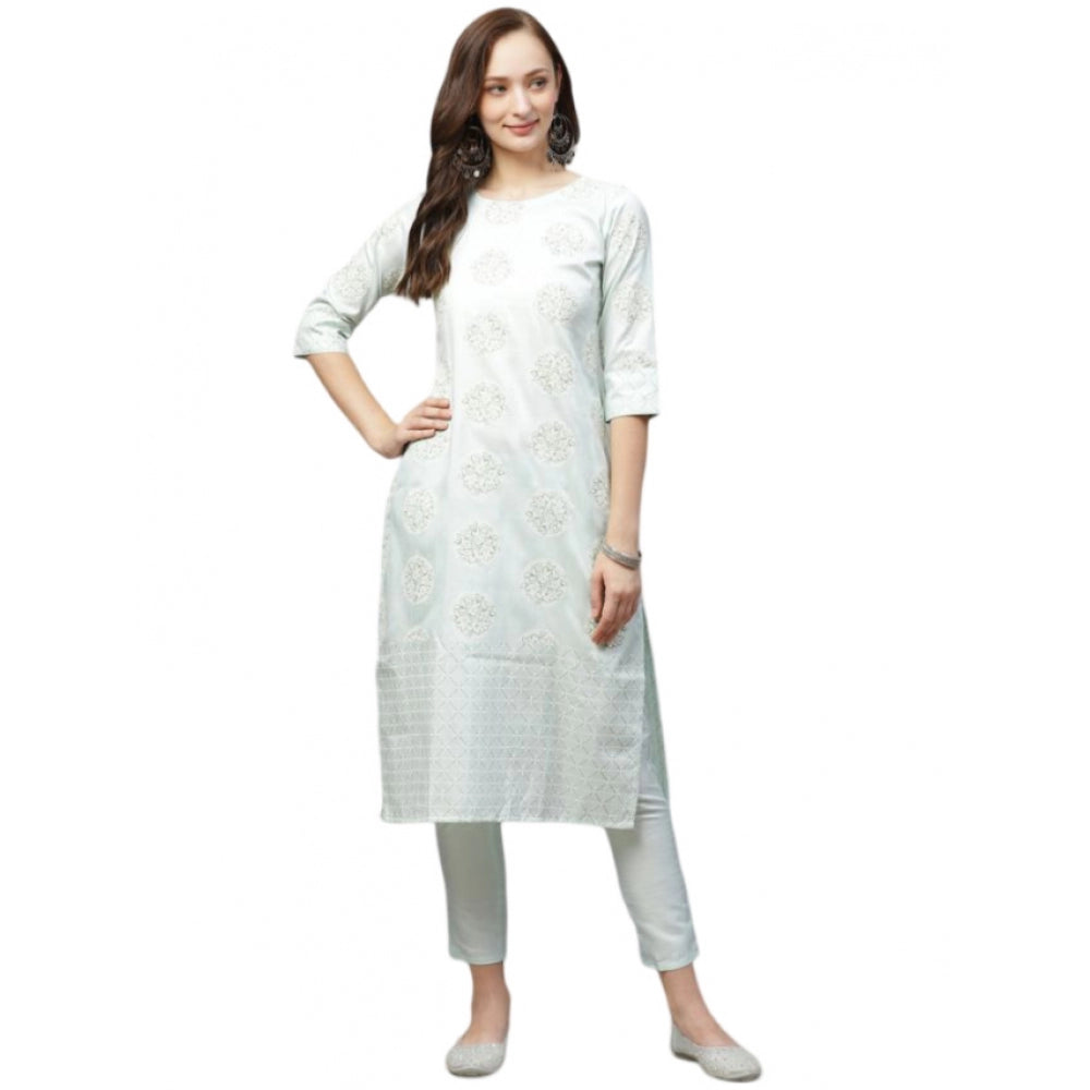 Casual 3-4Th Sleeve Floral Printed Poly Silk Kurti and Pant Set