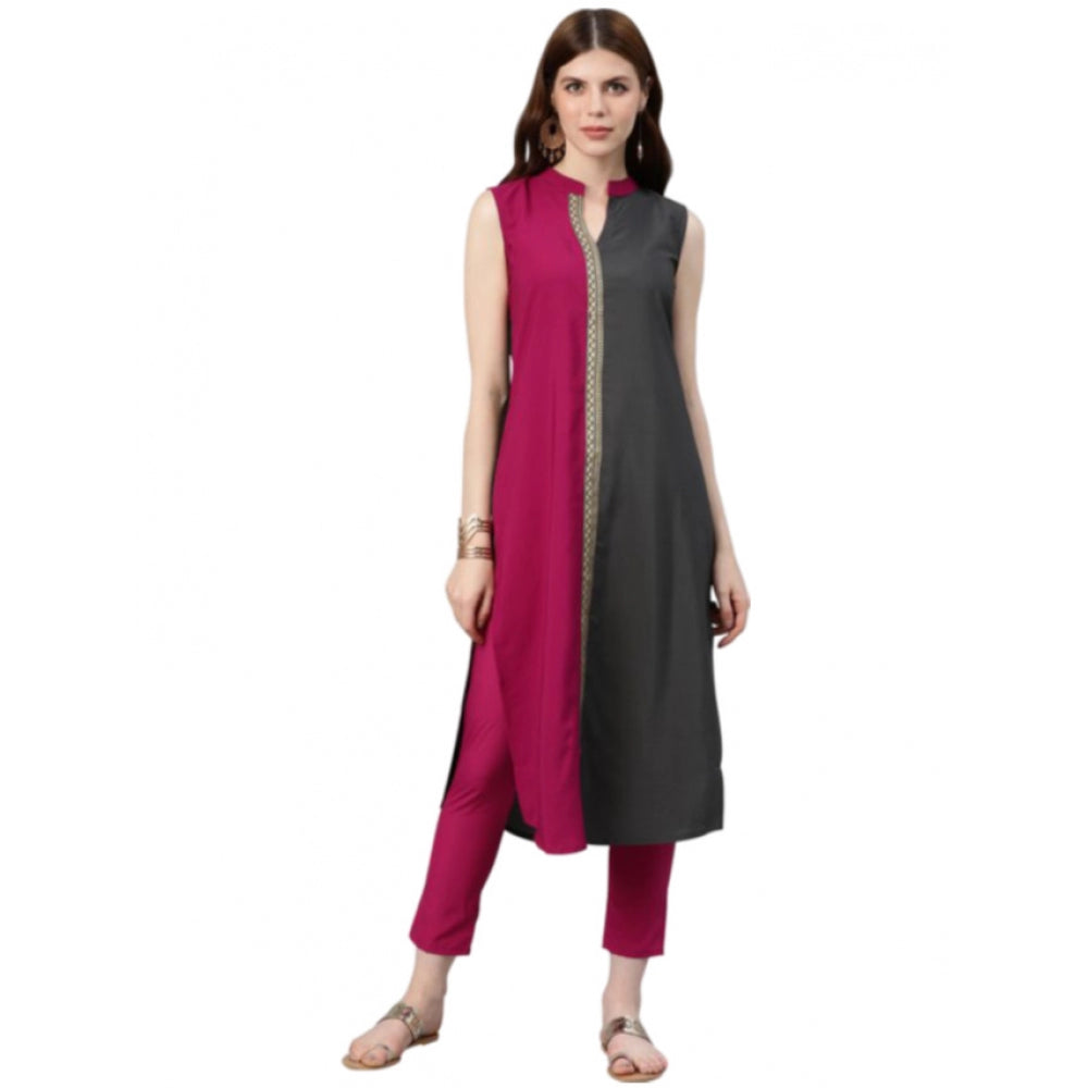 Casual sleeveless Solid Crepe Kurti And Pant Set