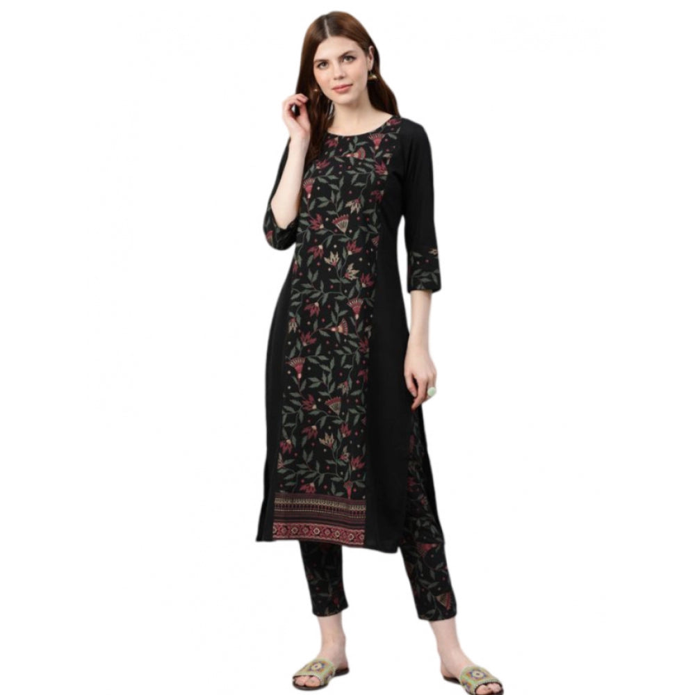 Casual 3-4Th Sleeve Floral Printed Crepe Kurti and Pant Set